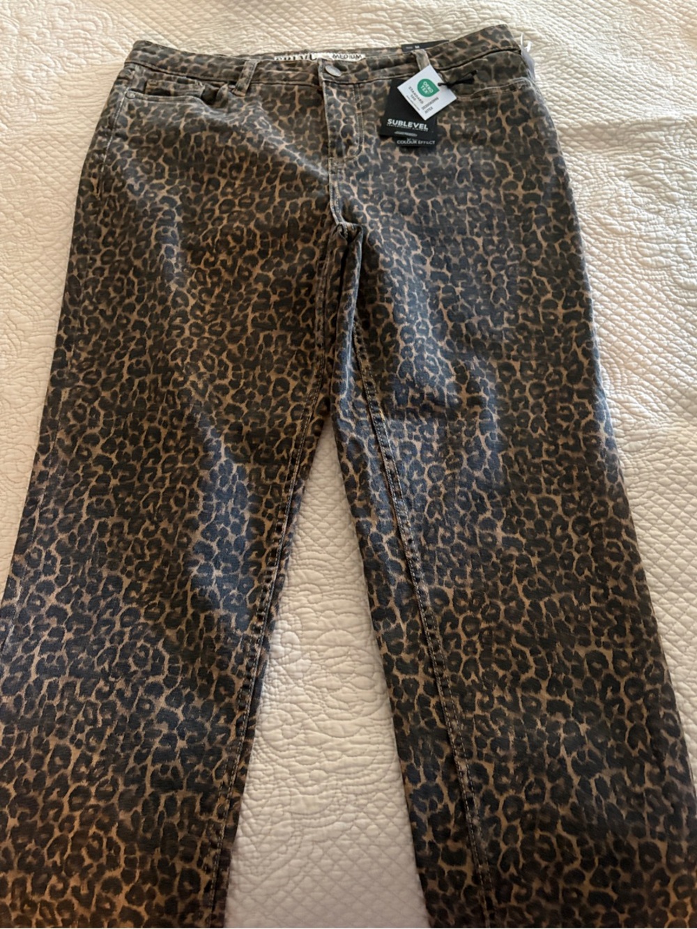 SBLVL Women’s Straight Leg Leopard Print Jeans - Brown